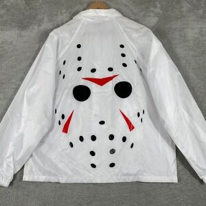 Creep Street‎ Jason Mask Jacket Mens Medium White Voorhees 13 Coach Windbreaker
